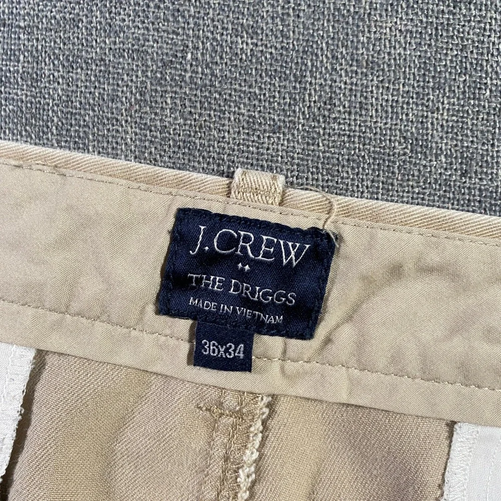 J. Crew The Driggs Mens 36x34 (Fits 36x32) Khaki Beige Chino Pants Cotton Casual